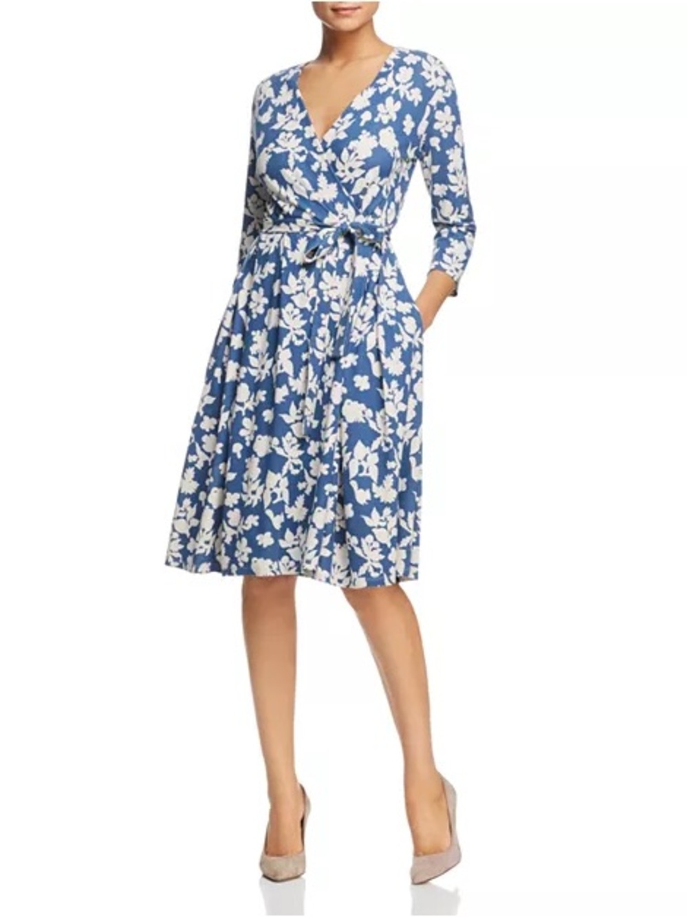 MaxMara Blue and White Floral Wrap Midi Dress